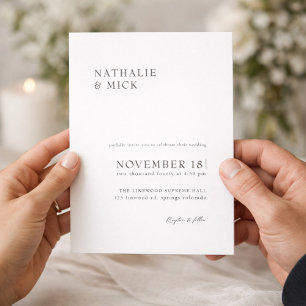 Simple Modern Minimalist Monochrome Wedding Invitation