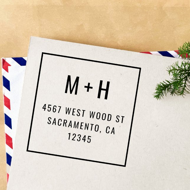 Simple Modern Minimalist Monogram Return Address Self-inking Stamp (Creator Uploaded)