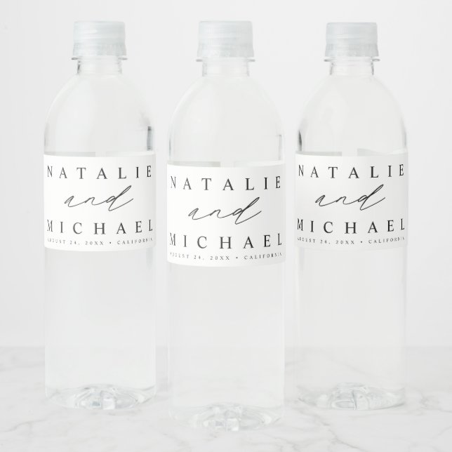 Simple Modern Minimalist Personalised Wedding Water Bottle Label (Bottles)