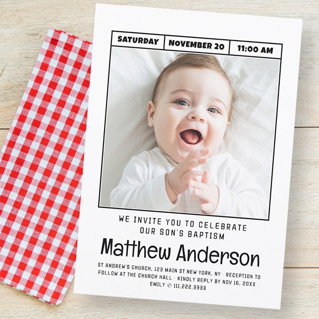 Simple Modern Minimalist Photo Baptism (Boy) Invitation (Creator Uploaded)