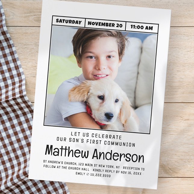 Simple Modern Minimalist Photo First Communion Boy Invitation (Creator Uploaded)