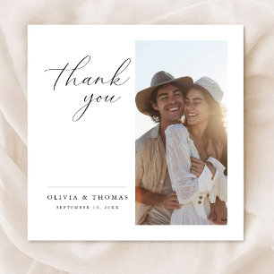 Simple Modern Minimalist Photo Wedding Square Thank You Card