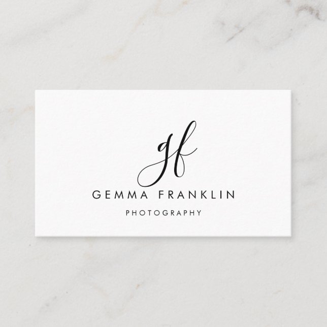 Simple Modern Minimalist Photography Script  Business Card (Front)