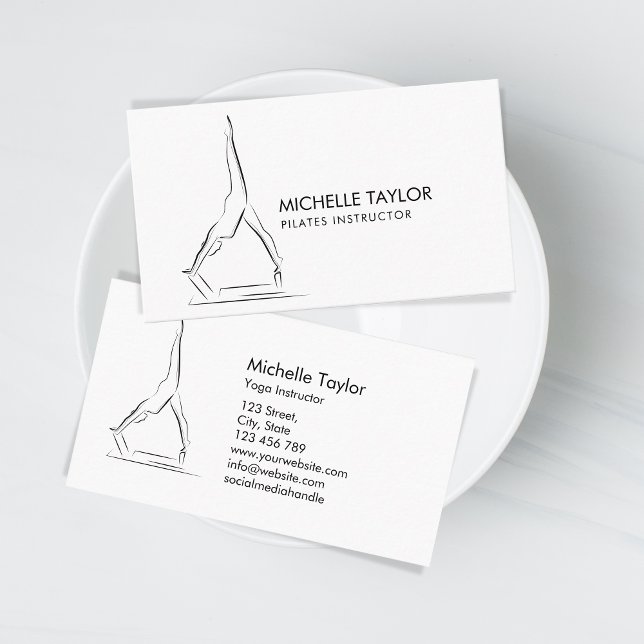 Simple Modern Minimalist Pilates Fitness  Business Card (pilates pose)