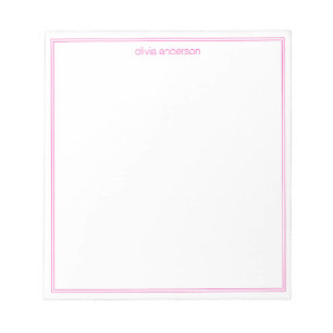 Simple Modern Minimalist Pink Two Border Monogram Notepad