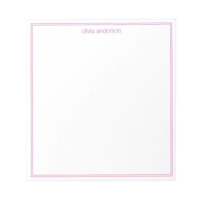 Simple Modern Minimalist Pink Two Border Monogram Notepad (Front)
