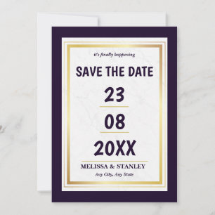 Simple Modern Minimalist Purple Gold Wedding Save The Date