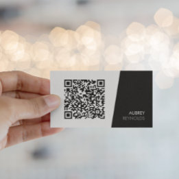 Simple Modern Minimalist QR Code Black And White Business Card