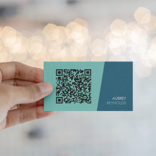 Simple Modern Minimalist QR Code Blue Green Business Card