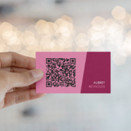Simple Modern Minimalist QR Code Pink Business Card