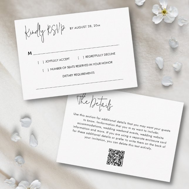 Simple Modern Minimalist QR Code RSVP Wedding Enclosure Card (This versatile and affordable RSVP card includes a QR code and a Details section on the back )