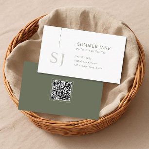 Simple Modern Minimalist Sage Green QR Code  Business Card