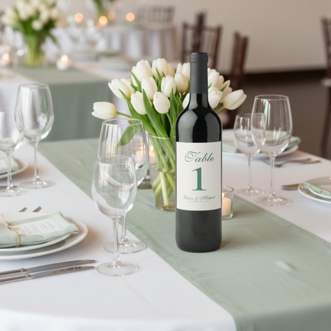 Simple Modern Minimalist Sage Green Wedding Wine Label (Guide guests to their seats in style with this Sage Green Wedding Table Number Sign!)