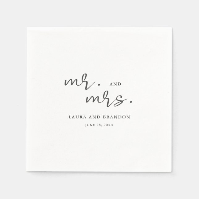 Simple Modern Minimalist Script Mr. and Mrs. Napkin (Front)