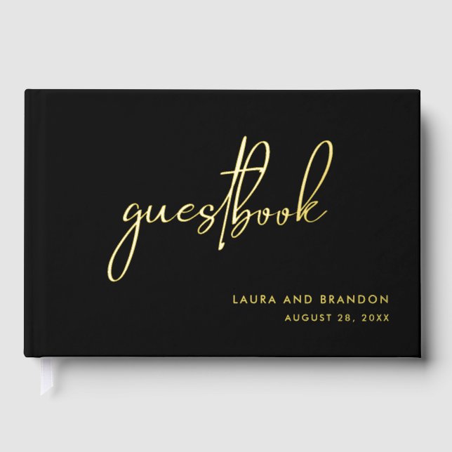 Simple Modern Minimalist Script Wedding Guest Book (Front)