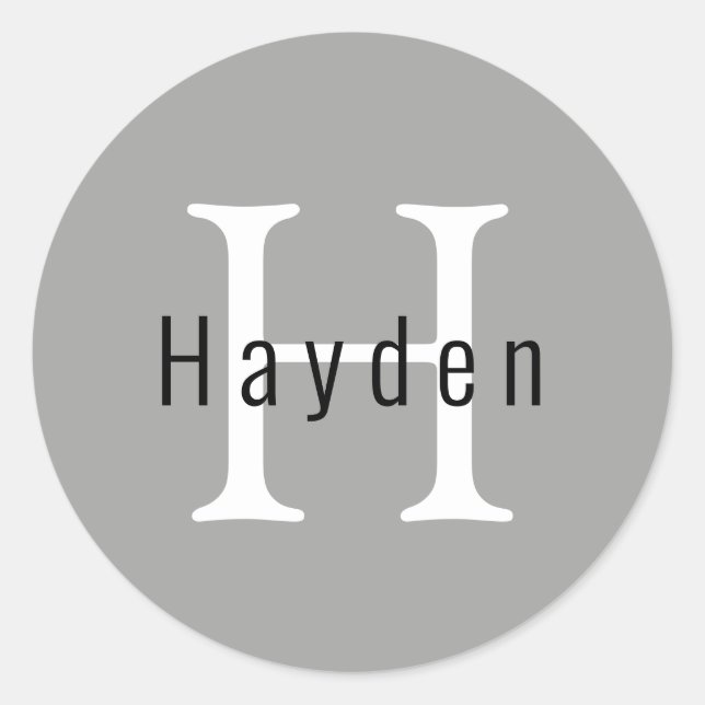 Simple Modern Minimalist Silver Monogram Initial Classic Round Sticker (Front)