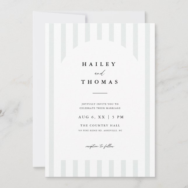 Simple Modern Minimalist Striped Arch Wedding Invitation (Front)