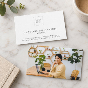 Simple Modern Minimalist Therapist Logo Photo Business Card