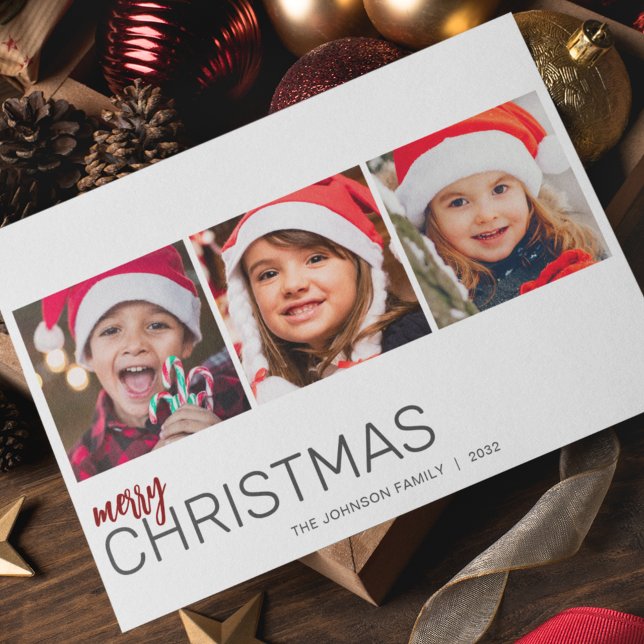 Simple Modern Minimalist Three Photo Holiday Card (Creator Uploaded)
