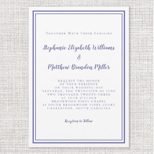 Simple Modern Minimalist Very Peri Blue Wedding Invitation