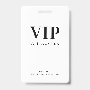 Simple Modern Minimalist VIP All Access Pass Event ID Badge