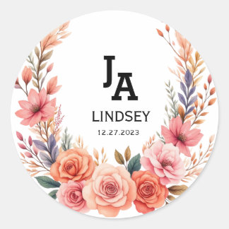 Simple Modern Minimalist Wedding Classic Round Sticker