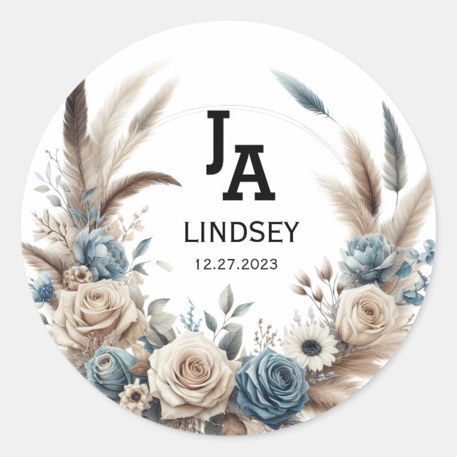 Simple Modern Minimalist Wedding Classic Round Sticker (Front)