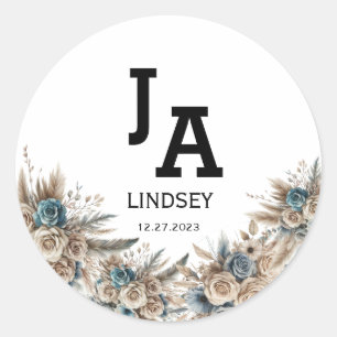 Simple Modern Minimalist Wedding Classic Round Sticker