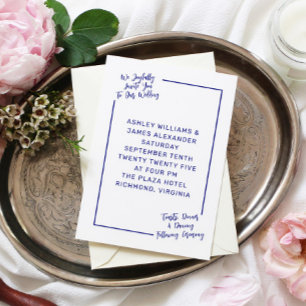 Simple Modern Minimalist Wedding Navy Blue Invitation