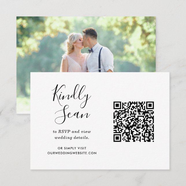 Simple Modern Minimalist Wedding QR Code RSVP Enclosure Card (Front/Back)