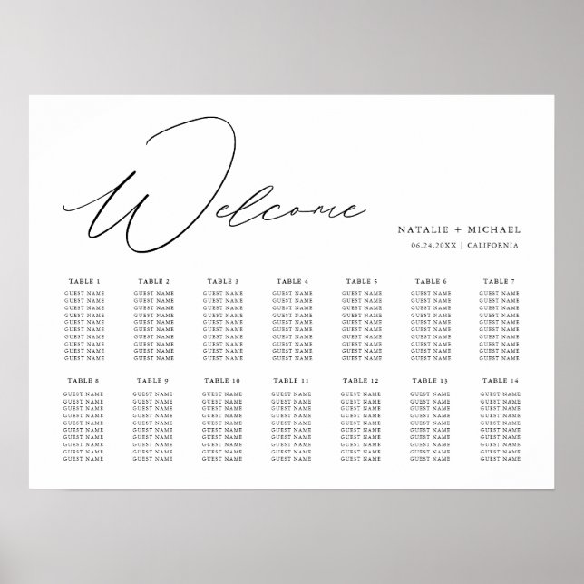 Simple Modern Minimalist Wedding Seating Chart (Front)