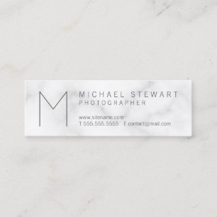 Simple Modern Minimalist White Marble Monogram Mini Business Card