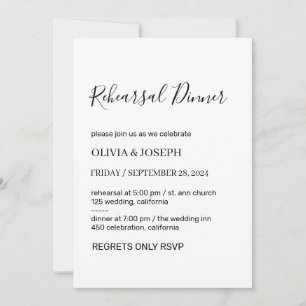 Simple Modern & Minimalist White Rehearsal Dinner  Invitation