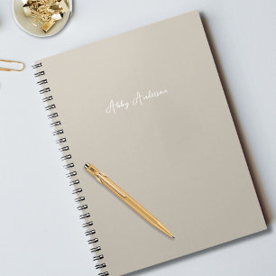 Simple Modern Minimalist White Script Sand Colou Notebook