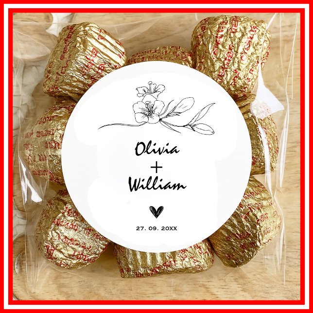 Simple Modern Minimalistic Elegant Flower Wedding Classic Round Sticker (Creator Uploaded)