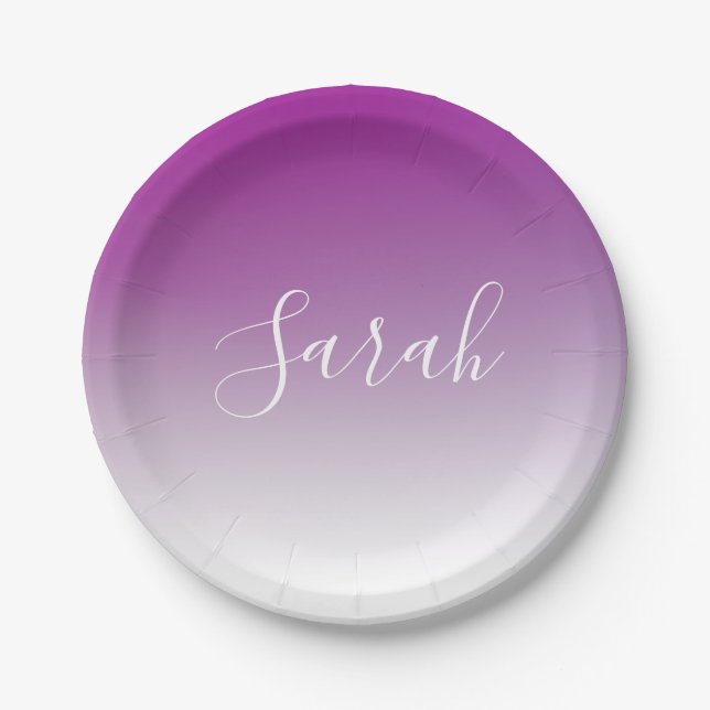 Simple Modern Minimalistic Purple Ombre Gradient Paper Plate (Front)
