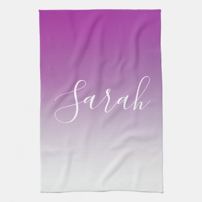 Simple Modern Minimalistic Purple Ombre Gradient Tea Towel (Vertical)