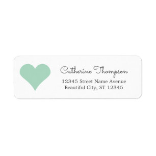 Simple Modern Mint Green Heart Girly Script Name Return Address Label