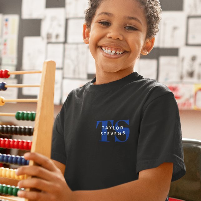 Simple Modern Monogram and Name ID T-Shirt (Personalize this ID shirt with name and monogram initials.)