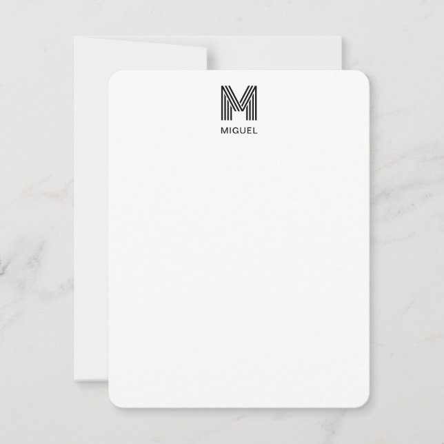 Simple Modern Monogram Black and White Card (Front)