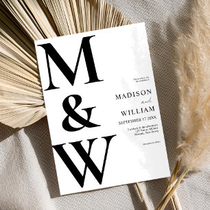 Simple Modern Monogram Black and White Wedding Invitation