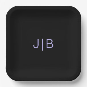 Simple modern monogram black, lavender  Paper Plate