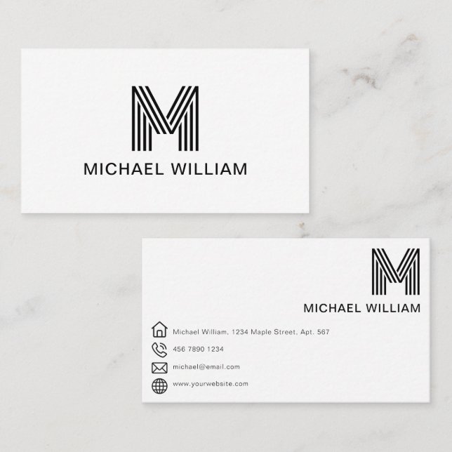 Simple Modern Monogram Black & White Business Card (Front/Back)