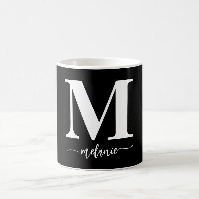 Simple Modern Monogram Black White Mug (Center)
