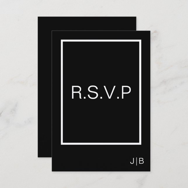 Simple modern monogram black white wedding  RSVP card (Front/Back)