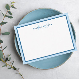 Simple Modern Monogram Blue Two Tone Border Card