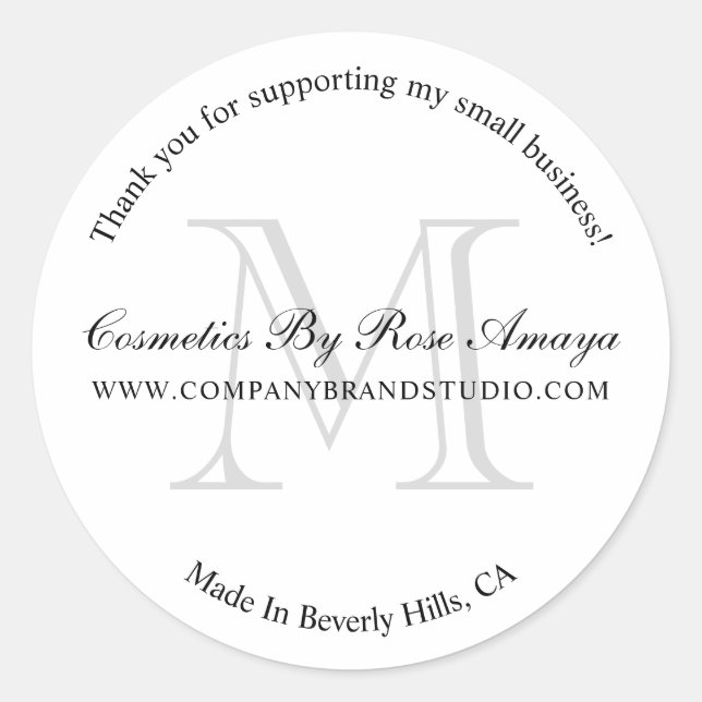 Simple Modern Monogram Business Thank You Sticker (Front)