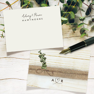 Simple Modern Monogram Couple Rustic Eucalyptus  Card