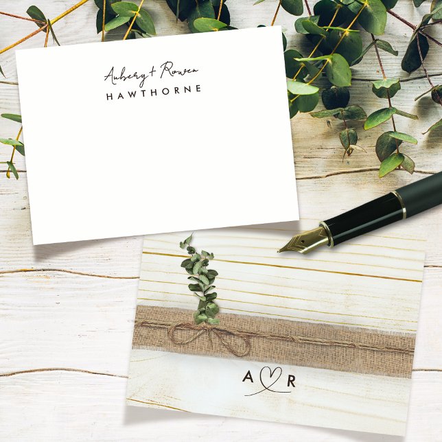 Simple Modern Monogram Couple Rustic Eucalyptus  Card (Creator Uploaded)