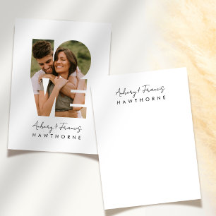 Simple Modern Monogram Couple Wedding Photo Card